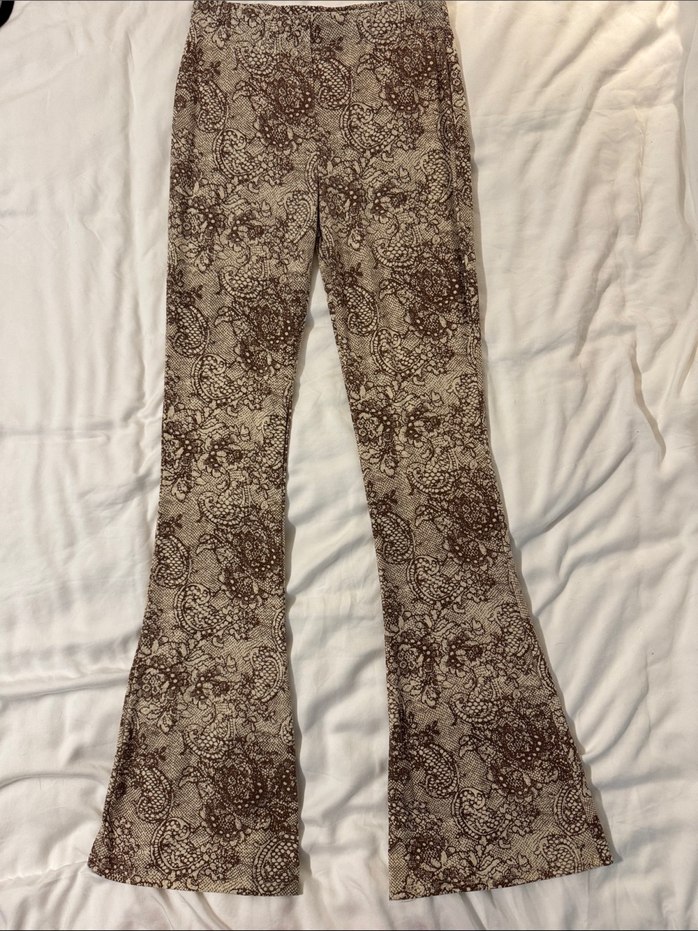 Brown Paisley Flared Knit Pants